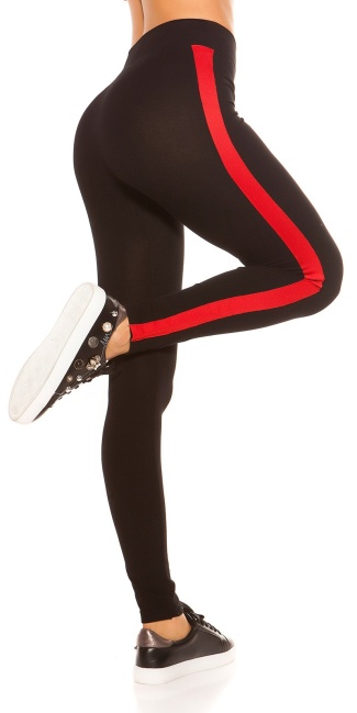 Trendy leggings with contrast stripes Red